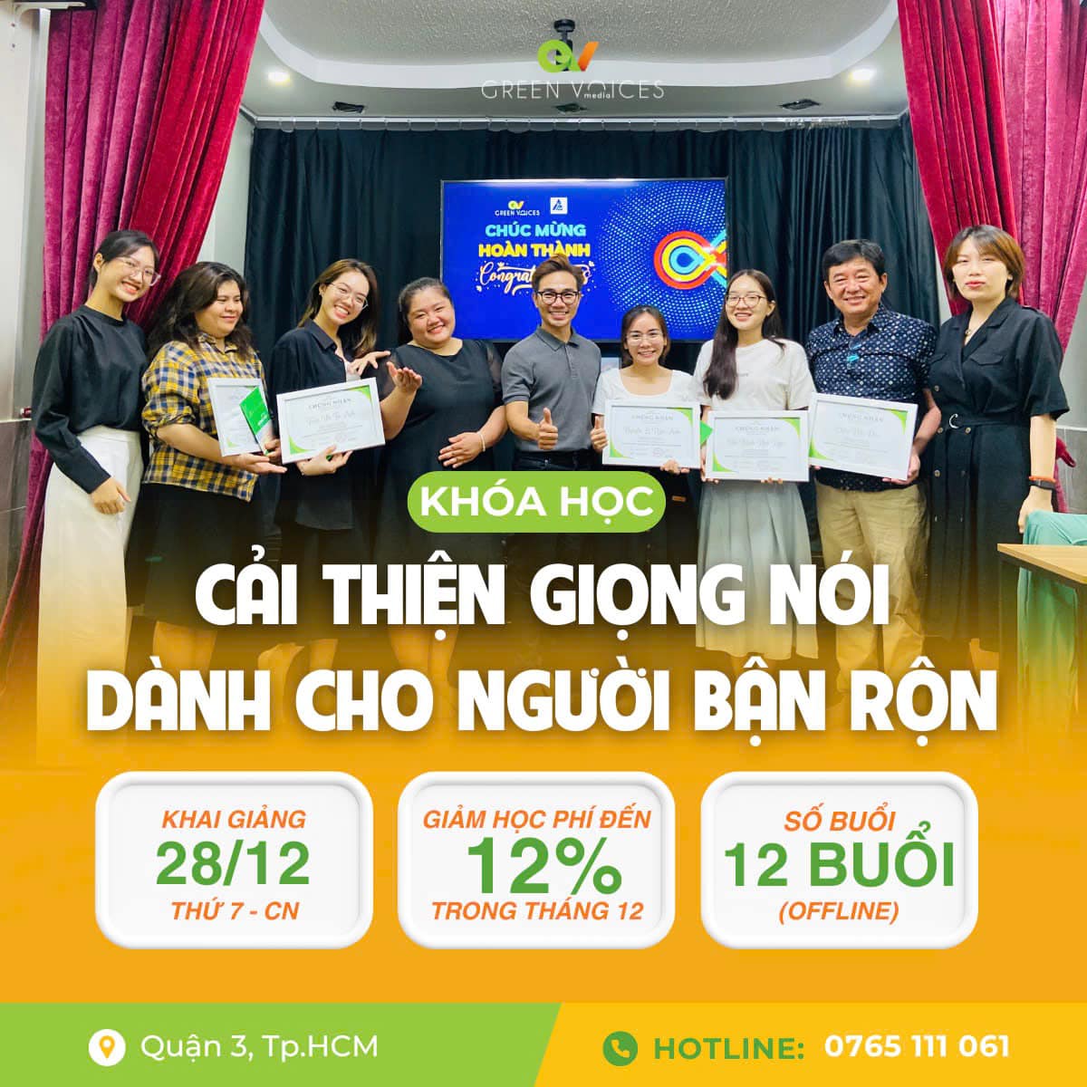 GIẢM NGAY 12% KHI ĐĂNG KÝ KHÓA CẢI THIỆN GIỌNG NÓI OFFLINE CUỐI TUẦN TRONG THÁNG 12